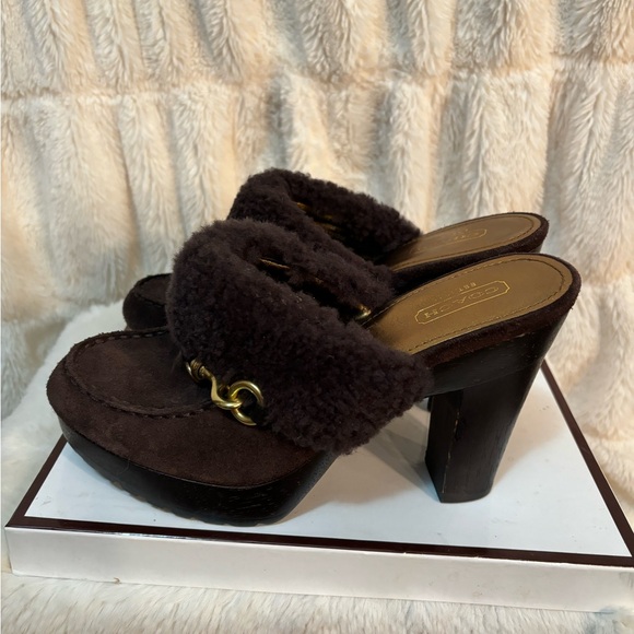 Coach dark brown Idyle clogs with fleece trim size 6.5 - Picture 3 of 7